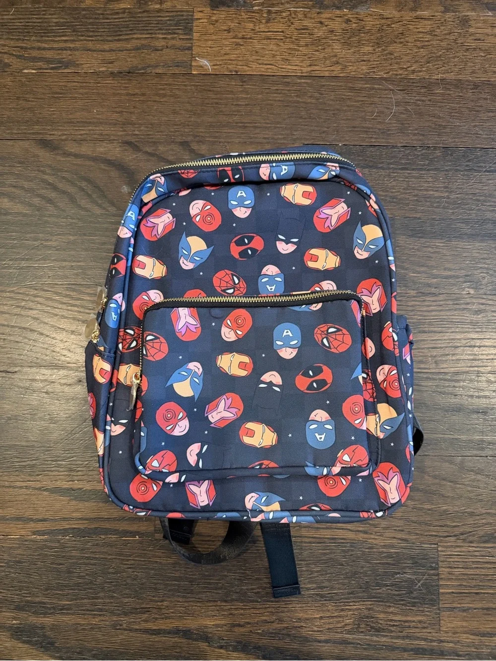 NWOT Kids Navy Superhero Mini Backpack with Red & Blue Character Print